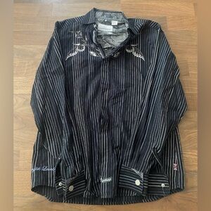 English Laundry Christopher Wicks Button Down Shirt Size XL Embroidered Striped
